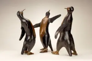 Bronze sculpture of penguins