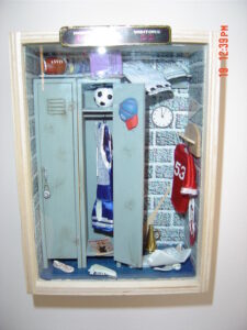 Trillium Woods Resident Artist Barbie Andreason's miniature locker room