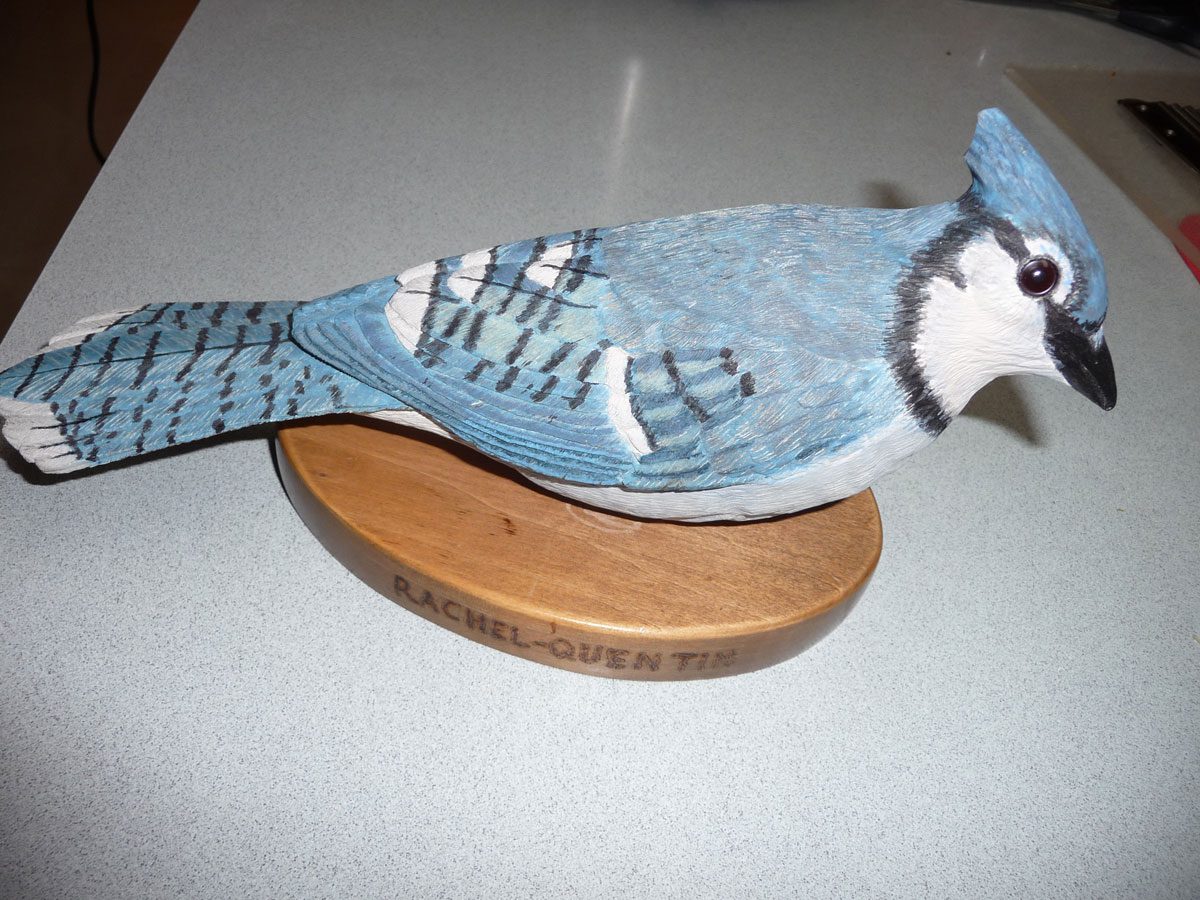 Trillium Woods Resident Artist Felix Tristani's wooden bird