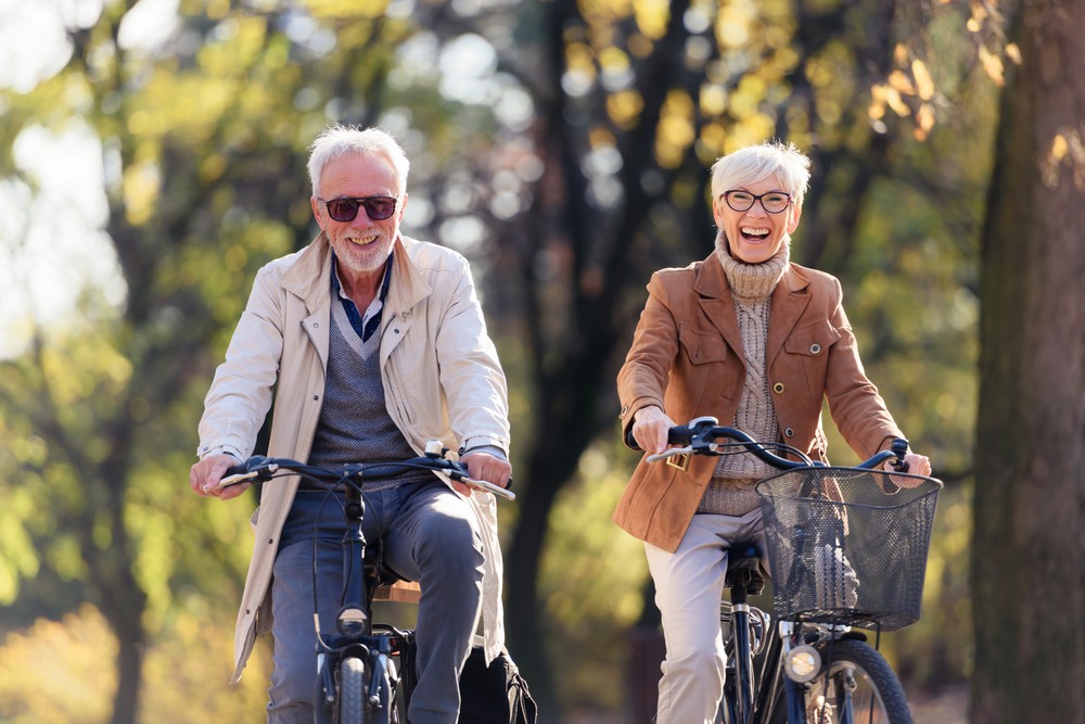 Seniors riding their bicycles