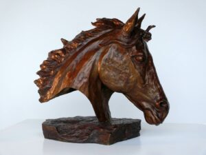 Bronze sculpture of a horse's head