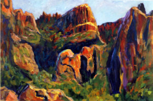 Painting of a mountainous landscape